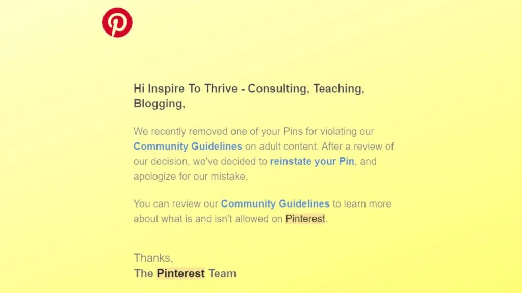 Pinterest Appeal Process Take